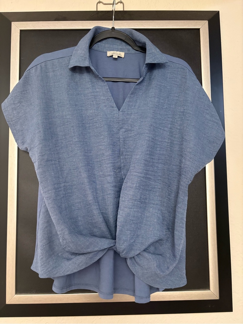 Chenault Blue Button-Front Casual Women’s Short-Sleeve Shirt